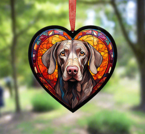 Weimaraner Stained Glass Effect Heart Suncatcher